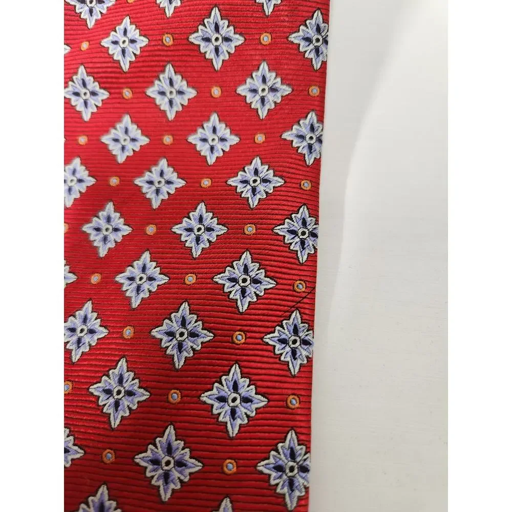 Robert Jensen Had Sewn Finest Silk Men's Tie, Italy Made In Red & Blue Geometric